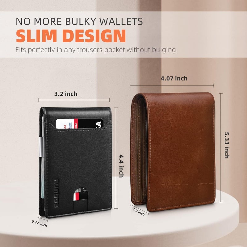 RUNBOX Money Clip Wallets for Men,Slim Leather Mens Bifold Wallet,RFID Blocking Front Pocket Wallet,Thin Credit Card Holder with Gift Box - Image 3